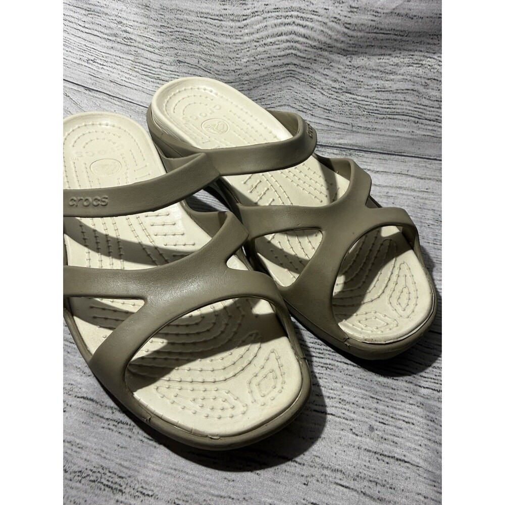 Crocs Meleen Twist Sandals Taupe Cream Wedge Slide Comfort Shoes Womens 9